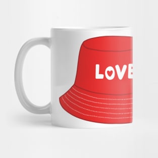 Red bucket hat with love text Mug